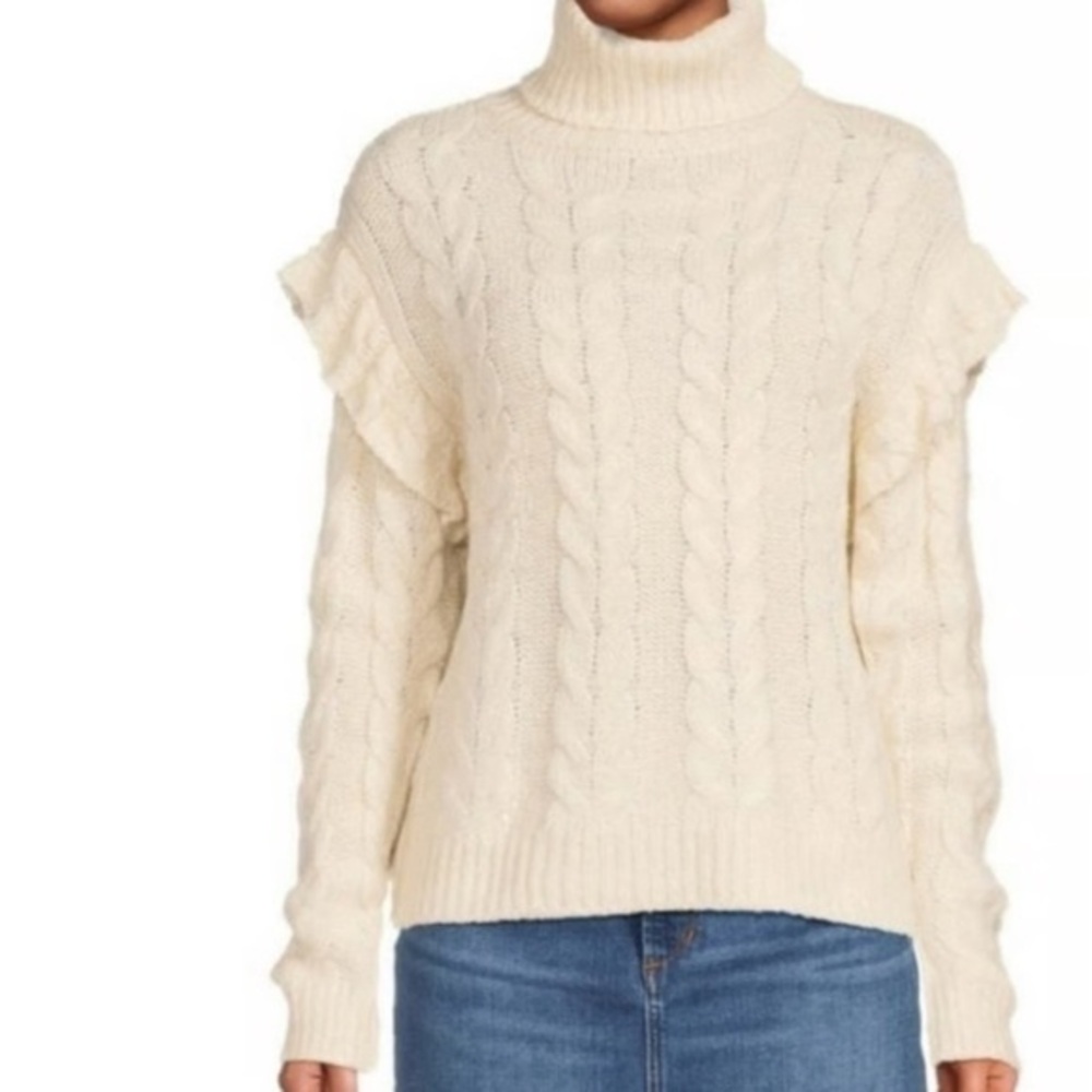 Joe's Jeans Ivory Cable Knit Turtleneck Sweater